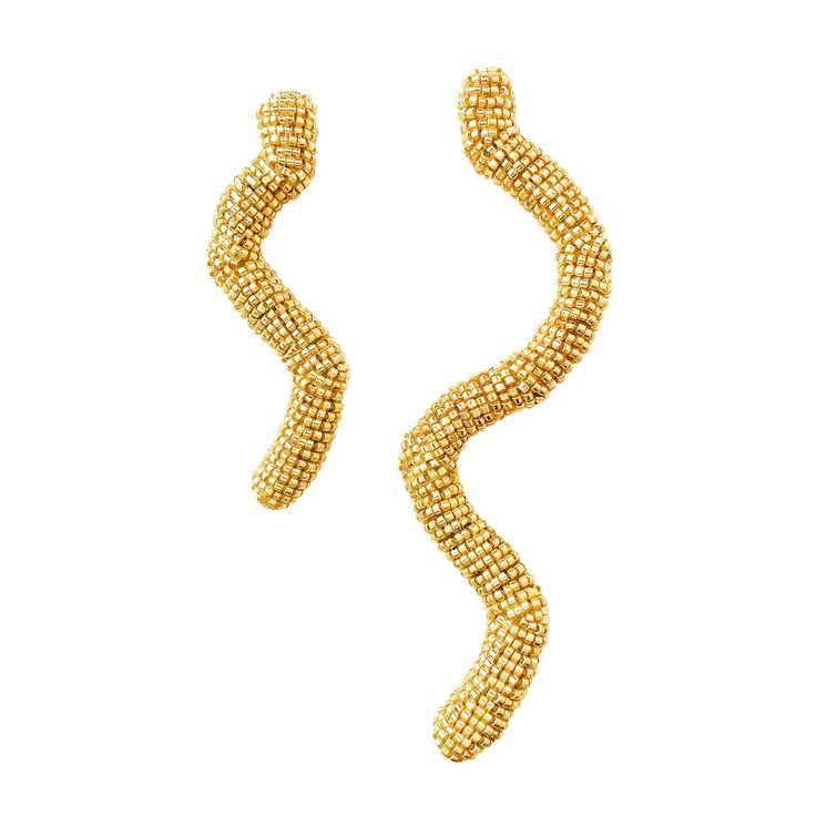 Handmade piece. these earrings are made with 1200 glass beads, resine and gold filled wire. COLOR: GOLDHEIGHT: 12.5 cm /5 in - 8 cm / 3.1 inWIDTH: 3 cm / 1.2 in WEIGHT: 10gr/0.4oz - 6gr/0.2 oz UNIT Our jewelry is hand-creafted with the utmost care and a slight variation may exist between pieces. Our metallic parts are composed of 24kt gold plated bronze or Rhodium plated silver 925. 24kt Gold, Small Detail, Earring Necklace, Ring Necklace, Rhodium Plated, Silver 925, Ear Cuff, Gold Filled, Glass Beads