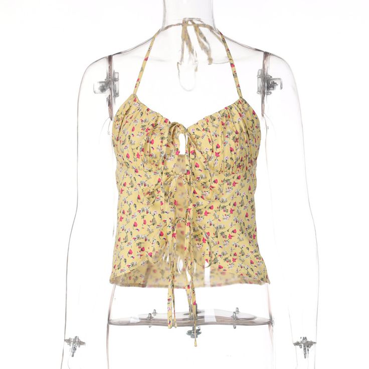 Y2k Floral Crop Tops Summer Front Tie Halter Camisole Women Tshirt Kawaii Korean Fashion Cami Aesthetic Clothes 2000s Aesthetic Clothes, Aesthetic Outfits Y2k, 2000s Aesthetic, Outfits Y2k, Women Tshirt, Summer Crop Tops, Tank Top Camisole, Vest Fashion, Floral Crop Tops