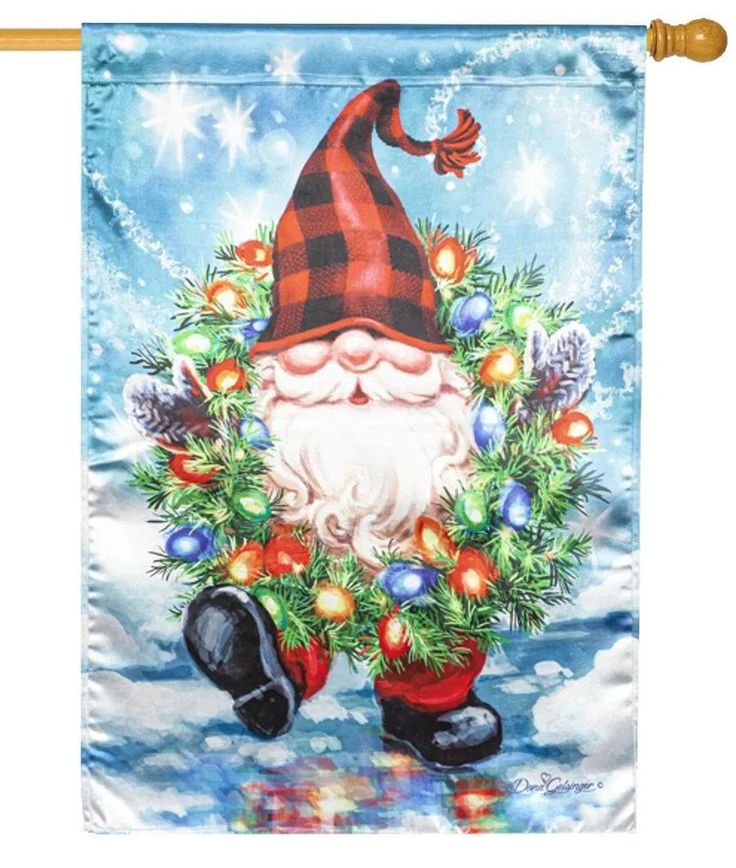 Gnome With A Christmas Wreath Flag 2 Sided Decorative House Banner heartlandflags Gnome Christmas Wreath, Gnome Family, Christmas Scenery, Christmas Flag, Christmas Garden Flag, Gnome Christmas, Christmas Garden, Outdoor Flags, Fabric Houses