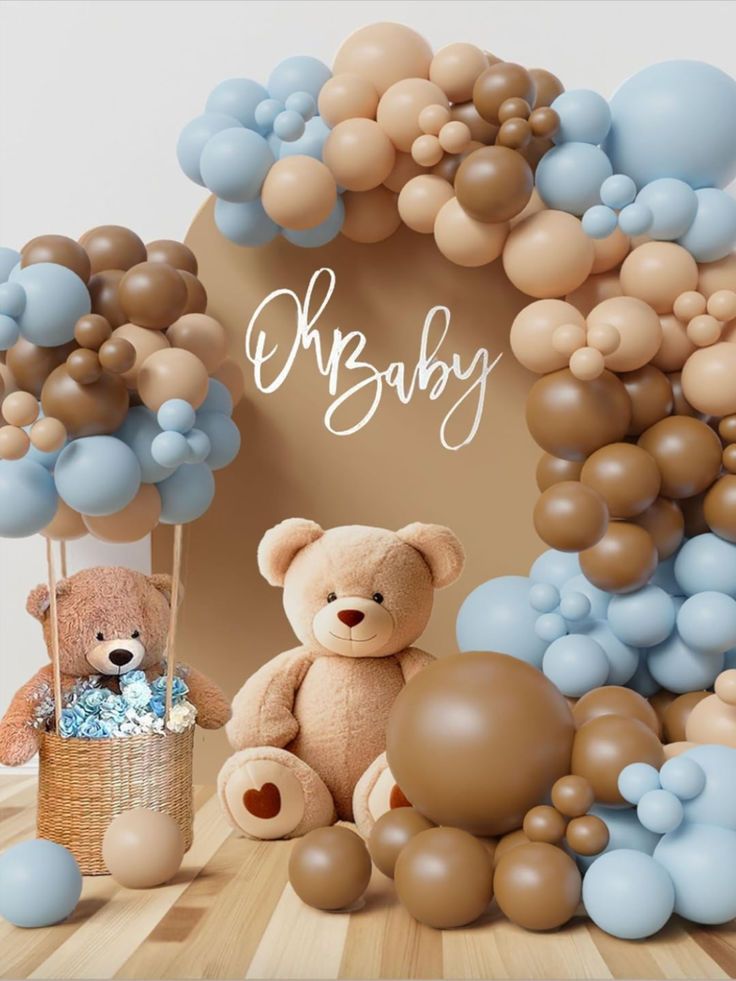 Teddy Bear theme Balloon Arch Kit Light Blue beige Tan and Brown Tan Gender Reveal, Gender Reveal Beige Theme, Teddy Bear Baby Shower Theme Decoration, Beige Baby Shower Ideas, Threerex Birthday, Safari Baby Shower Decorations, Teddy Bear Baby Shower Theme, Décoration Baby Shower, Balloons Arch