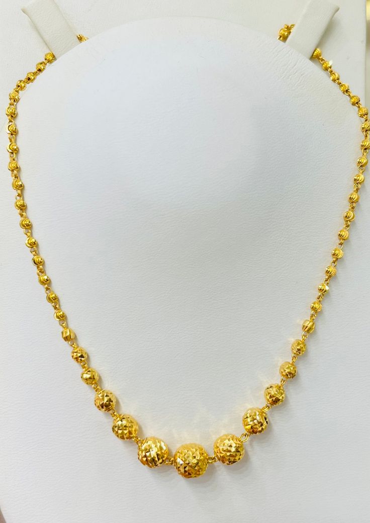 "Shining Laser beads beady long necklace 916 Yellow Gold Purity : 916 GOLD purity  Weight : 15 grams Appx Length: 24\" inches length Colour : yellow GOLD Hallmark : Hallmarked 916 (916 Stamp) Hook :  lobster hook  Design : Beautiful and shining laser beads necklace . 100% Authentic 916 gold guaranteed.  FAQs Q: Is it real gold? A: yes it's real authentic genuine 916 gold  Q: can pawn? A: yes it's pawnable ⭐️go for genuine gold⭐️" Ball Necklace Gold, 15 Grams Gold Necklace Indian, Gold Balls Chain Indian, Balls Chains In Gold, 15 Grams Gold Necklace Design, 15grams Gold Necklace Designs, 30grams Gold Necklace Designs, Gold Ball Necklace, Gold Neck Chain