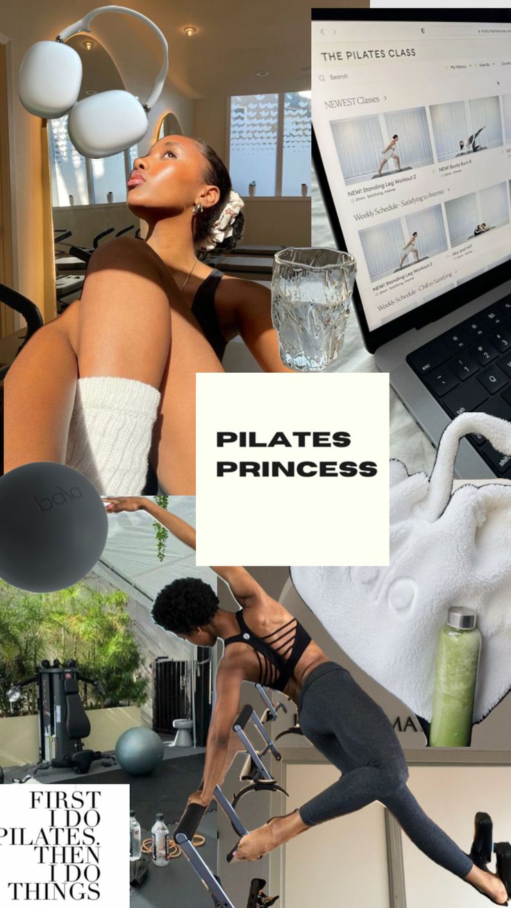 there is a collage of pictures with women doing different things in them and the words pilates princess on it