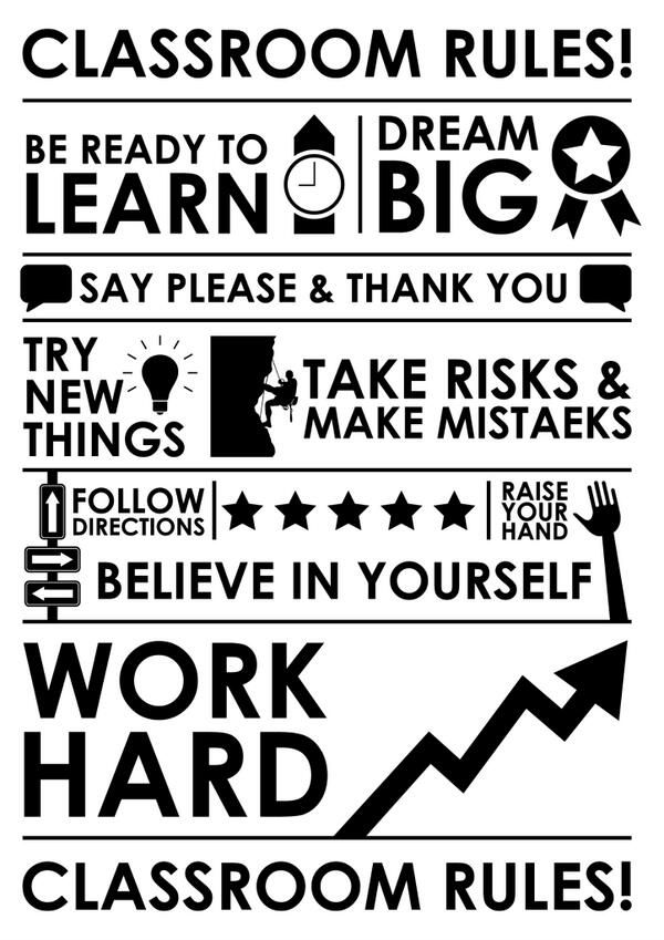 a poster with some words on it that say, work hard and class room rules