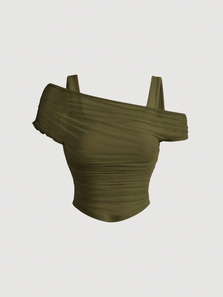 SHEIN MOD Solid Color Vest Top Covered By Apricot Mesh Puff Sleeve Women's BlouseI discovered amazing products on SHEIN.com, come check them out! Army Clothes For Women, Simple Tops For Women, Shein Clothes, Green Shirts, Blusas Top, Tops Shein, Cute Summer Tops, Mesh Tops, Shirt Aesthetic