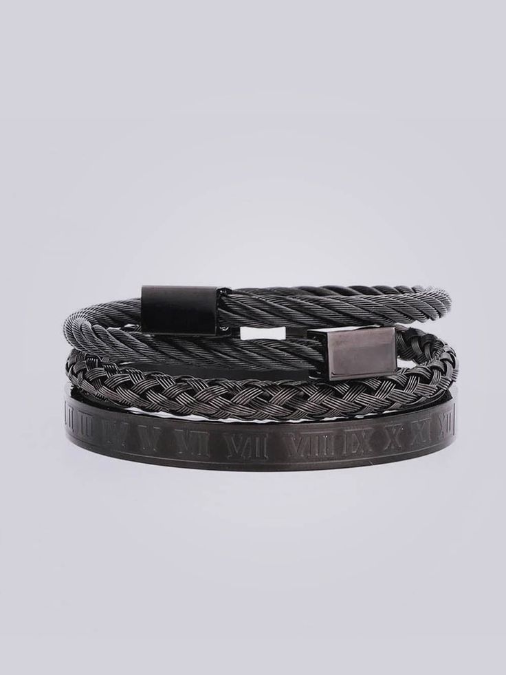 Product Details Black Stainless Steel Black Roman Bracelet (M) Black Roped Bracelet Metal: Gold Plated/Black Rhodium Nickel & Lead Free Includes a microfiber pouch Click here to find out how to measure your wrist. Black Stainless Steel Wristband, Black Leather And Stainless Steel Adjustable Bracelet, Black Stainless Steel Bracelet Wristband, Black Metal Wristband As Gift, Modern Black Rectangular Leather Bracelet, Modern Black Bracelet With Wrist Strap, Modern Black Bracelets With Wrist Strap, Trendy Black Metal Wristband, Black Leather Bracelet Suitable As A Gift