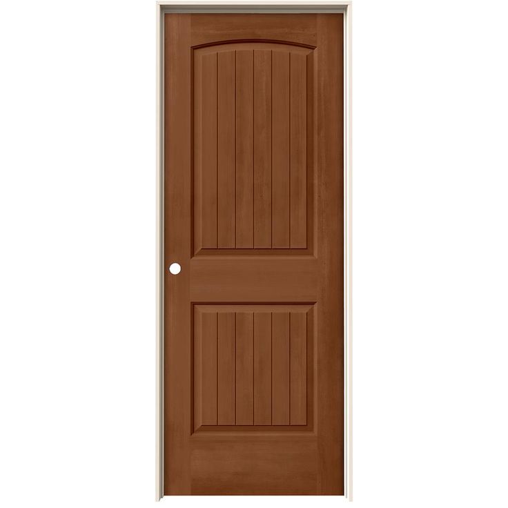 a wooden door with two side panels on the top and bottom, in dark brown