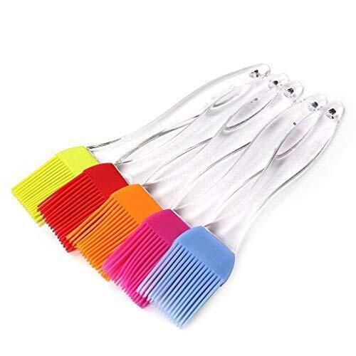 six different colored combs with white handles and black tips on each side, all lined up against one another