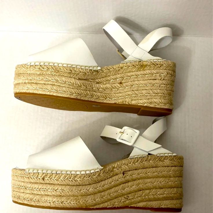 Nwot Never Worn No Damages Antonio Melani Brand From Dillards White Color No Discoloration 100% Leather Rope Wedge Platform Rubber Bottom Sole * Final Sale No Return White Platform Wedge Sandals With Round Toe, White Closed Toe Wedge Sandals With Platform, White Round Toe Wedge Sandals For Vacation, White Platform Wedge Sandals, White Leather Beach Wedge Sandals, White Wedge Sandals With Heel Strap And Round Toe, White Wedge Sandals With Heel Strap For Vacation, Casual White Wedge Sandals With Heel Strap, White Cushioned Closed Toe Wedge Sandals