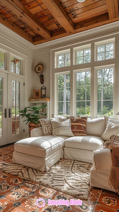 a living room filled with furniture and lots of windows