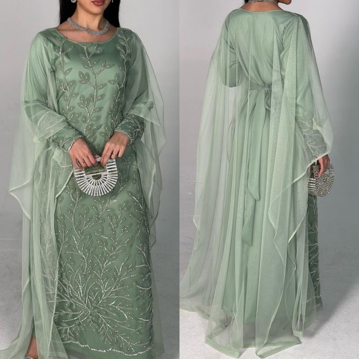 Jiayigong  Satin Embroidery Ribbons Celebrity A-line Boat Neck Bespoke Occasion Gown Long Dresses Embroidered Long Sleeve Organza Dress, Long Sleeve Floral Embroidery Dress For Ceremony, Long Sleeve Dresses With Floral Embroidery For Ceremony, Embroidered Floor-length Banquet Gown, Long Sleeve Gown With Floral Embroidery For Banquets, Embroidered Green Floor-length Maxi Dress, Green Embroidered Floor-length Maxi Dress, Green Long Sleeve Organza Dress, Green Long-sleeve Organza Dress