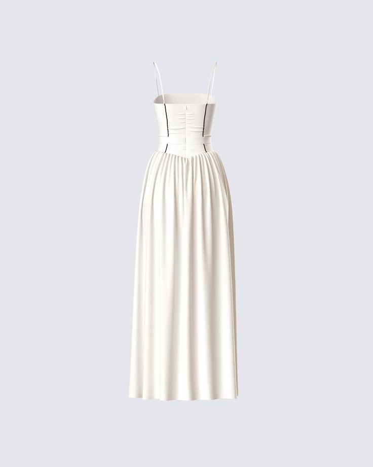 Make a lasting impression in this ivory cotton maxi dress 🤍 With black contrast piping trim and a fitted bodice, this gorgeous piece made from cotton poplin fabric is the kind of look that will effortlessly bring all of the attention straight to you 🙌 Classic Summer Maxi Dress With Fitted Bodice, White Fitted Bodice Maxi Sundress, White Lined Maxi Dress With Fitted Bodice, White Fitted Bodice Maxi Dress With Lining, White Fitted Bodice Maxi Dress Lined, A-line Maxi Dress Lined For Daywear, White Fitted Lined Maxi Dress, Fitted White Maxi Dress With Lined Bodice, White Spring Maxi Dress With Lined Bodice