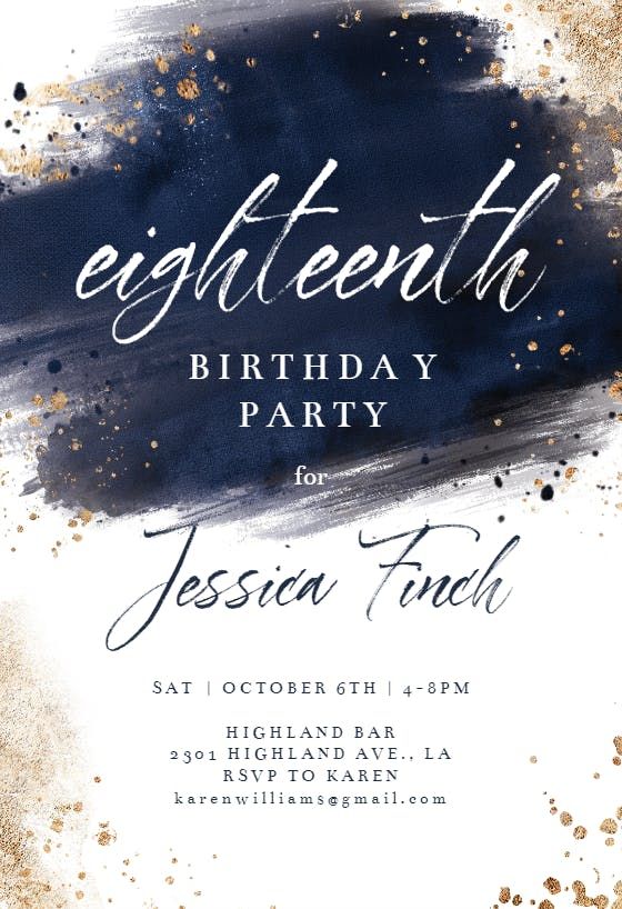 an elegant birthday party with gold and blue paint splattered on the back of it