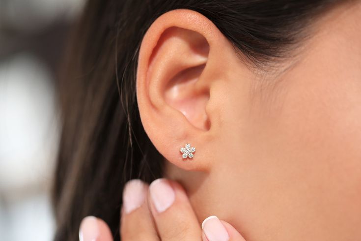 "Diamond Earring / 14k Gold Earring / Diamond Cluster Earring / Rose Gold Flower Design Diamond Earrings / Anniversary Gift Idea / Studs The price is for the PAIR Item Details * Made to Order. * Gold Kt: 14K Solid Gold * Custom Gold Color: Rose Gold, Yellow Gold, White Gold * Round Diamond: 10 pcs pc 1.75 MM * Round Diamond: 2 pcs 2.00 MM * Total Number of Stones: 12 * Total CTW: 0.37 Ctw * Diamond Color Clarity: G Color Si1 Clarity * Setting Type: Prong * Length& Width: 5.75 X 5.75MM * Read White Gold Flower Earrings With Prong Setting As Gift, Fine Jewelry White Gold Flower Earrings Gift, Dainty White Gold Cluster Earrings For Anniversary, Flower Shaped Earrings With Prong Setting, Gift Earrings With Flower Shape And Prong Setting, Flower-shaped Earrings With Prong Setting For Gift, 14k Gold Diamond Flower-shaped Earrings As Gift, 14k Gold Flower-shaped Diamond Earrings As Gift, 14k Gold Diamond Flower Earrings For Gift