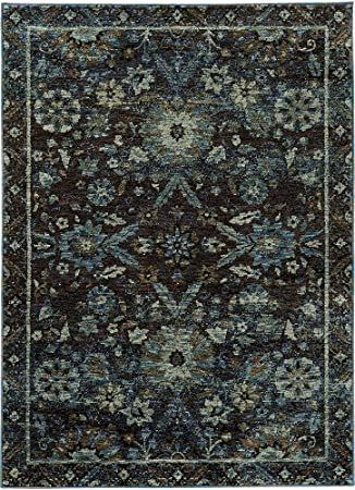 an area rug with blue and brown colors