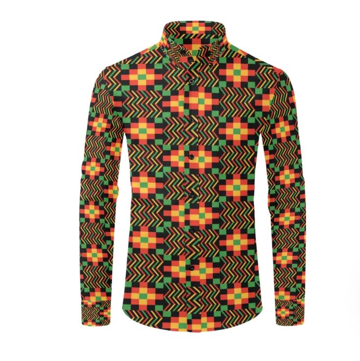 African Dashiki Fabric Print Shirt. Multi Color Multi Aztec Print Design, Cotton Shirt. Unisex Shirt. Red Green Gold Yellow Black. Long Sleeve Button Down Shirt 2 Top Pockets 2 Side Pockets 97%Cotton 3%Spandex Small Shoulder 18" Armpit 22" Sleeves 23.5" Length 28" Medium Shoulder 18.5" Armpit 23.5" Sleeves 25" Length 28" Large Shoulder 19" Armpit 24" Sleeves 26.5" Length 30" Xlarge Shoulder 20" Armpit 25" Sleeves 26" Length 30" African Style Men Shirt. Slim Fit. Kente Cloth African Men Unisex Cl Colorful Patterned Shirt For Fall, Casual Button-up Top With Vibrant Print, Casual Long Sleeve Patterned Shirt, Casual Shirt With Vibrant Pattern, Casual Vibrant Print Patterned Shirt, Casual Patterned Shirt With Vibrant Print, Fitted Multicolor Shirt With Vibrant Print, Fitted Multicolor Vibrant Print Shirt, Multicolor Printed Long Sleeve Shirt