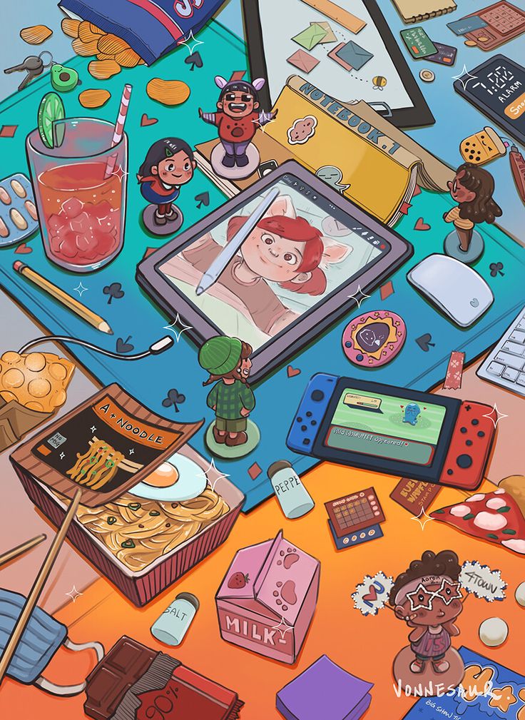 an image of various objects on a table with scissors and other items around it that are scattered about