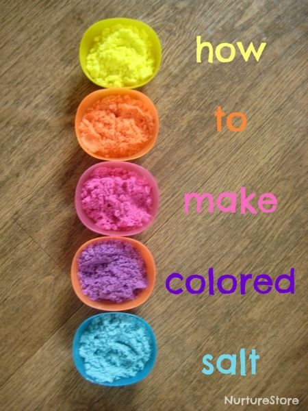 four bowls filled with different colored powders on top of a wooden table next to the words how to make colored salt