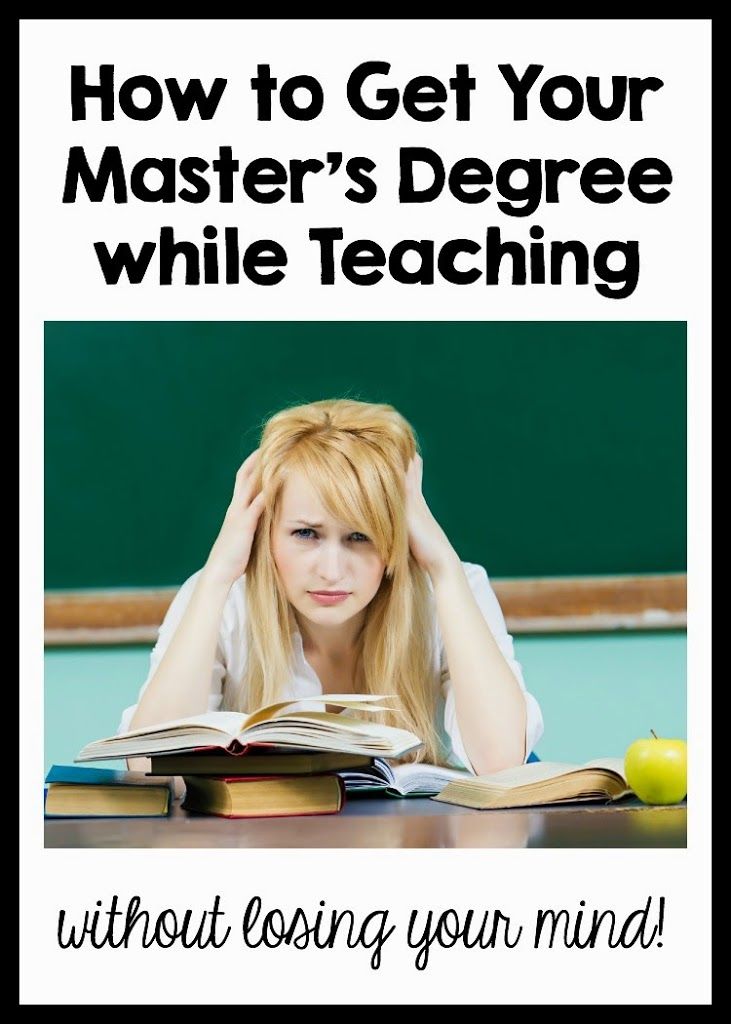 a woman sitting at a desk with an open book in front of her and the words, master's degree while teaching