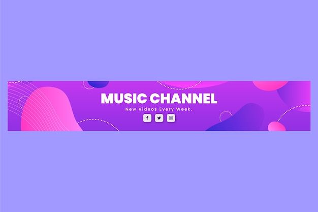 a purple banner with the words music channel on it and an abstract design in pink