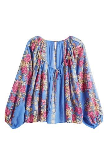 A boho-inspired top woven from lofty cotton makes a summery statement with its lively allover floral print. 25 1/2" length (size Medium) Scoop neck Long sleeves with elastic cuffs 100% cotton Dry clean Imported Floral Print Tops, Print Top, Scoop Neck, Free People, Floral Print, Sapphire, Floral Prints, Dry Clean, Nordstrom