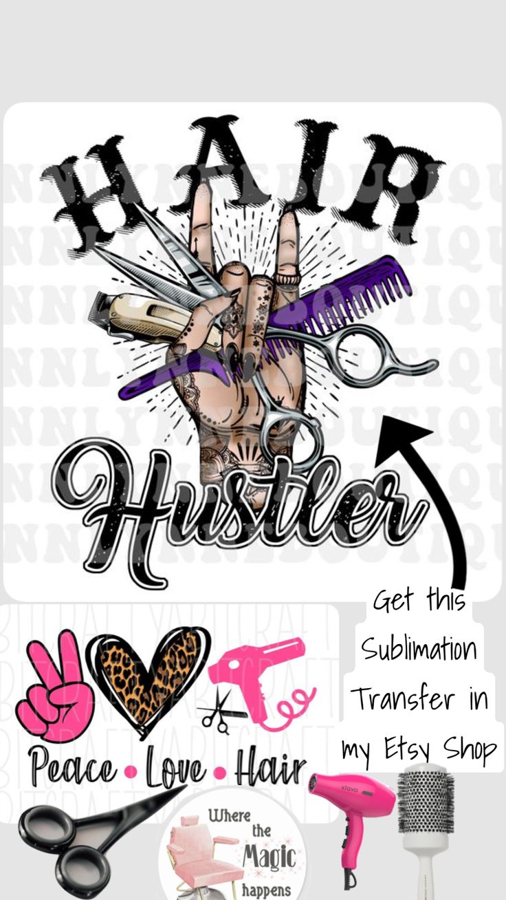 a poster with scissors and hair products on it