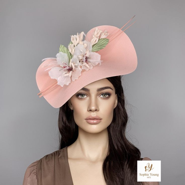 Blush floral kentucky derby hat, floral kentucky derby fascinator ascot hat,  soft pink racing hat, womens races hats, pale pink floral hat This Soft Pink fascinate hat is embellished with a beautiful flower and two ostrich spines. It is a perfect hat for weddings, Royal Ascot horse races, cocktails, derby... It is mounted on a headband. If you want, you can choose the side of the head were you like to wear the fascinator, just convo me. Any color of the fascinator can be changed to order. Floral Headpieces For Summer Garden Parties, Summer Floral Fascinator For Races, Summer Garden Party Flower Fascinator, Chic Evening Hats For Spring, Feminine Spring Wedding Headpiece, Feminine Wedding Headpieces For Spring, Chic Spring Evening Hats, Fitted Flower Costume Hats For Summer, Fitted Floral Costume Hat For Summer