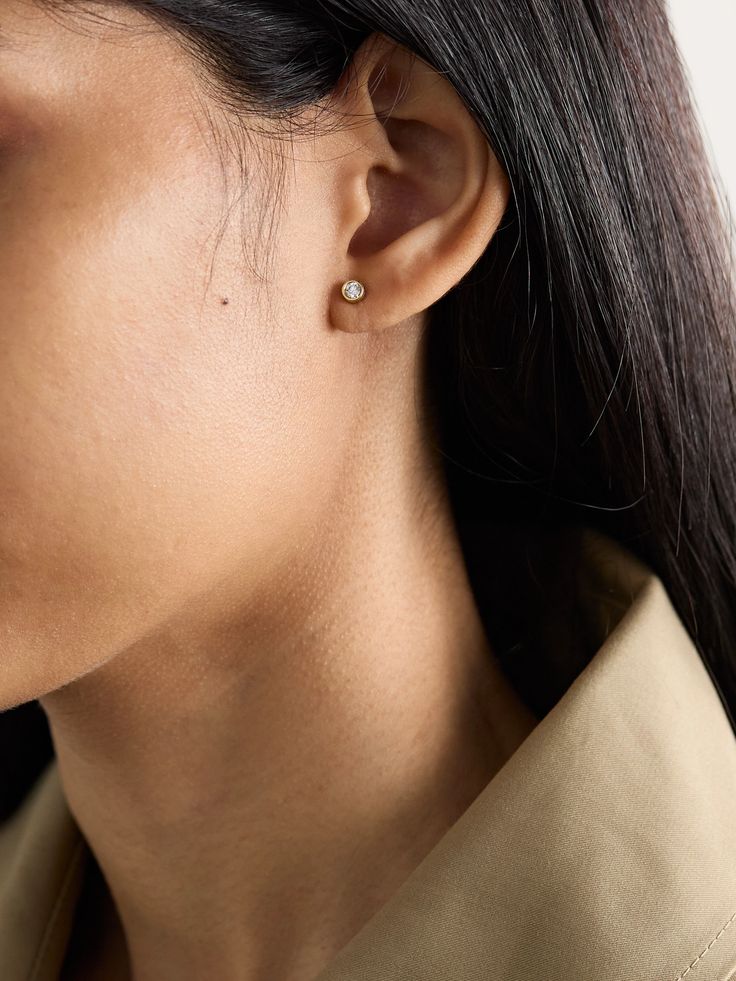 Simple yet elegant, Kimaï's single earring is the perfect addition to any stack. It's cast in a circular shape from polished 18-karat recycled gold and bezel-set with a laboratory-grown round-cut diamond that's 0.25-carats. Minimalist Round Diamond Earrings For Formal Occasions, Refined 14k Gold Round Earrings, Fine Jewelry Single Diamond Earring For Everyday, Everyday 14k Gold Earrings With Single Diamond, Everyday 14k White Gold Diamond Earrings, Minimalist White Gold Diamond Earrings With Single Diamond, Everyday Yellow Gold Diamond Earrings With Single Diamond, Classic Everyday 14k Gold Diamond Earrings, Minimalist 14k Gold Single Diamond Earrings