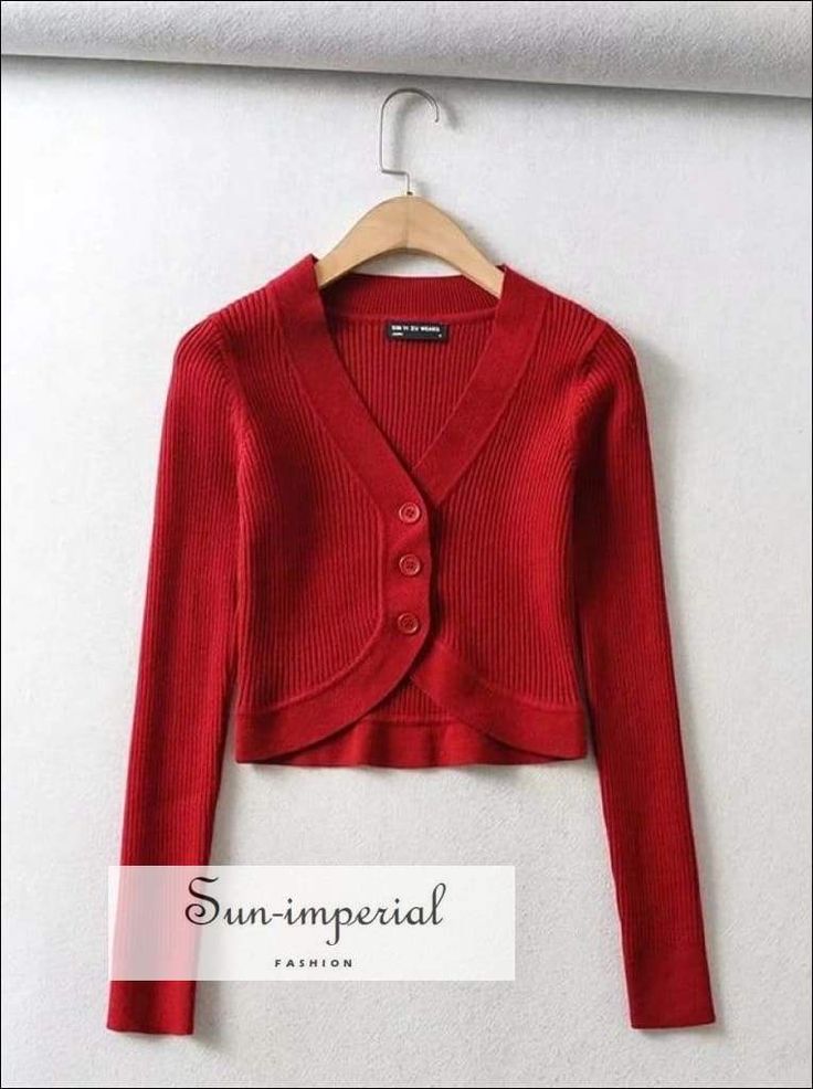 Women Red Deep V Neckline Curve Cut Hem Crop Knit Super Cropped Cardigan Knit top Imperial Fashion, Classy Prom, Classy Prom Dresses, Cardigan Knit, Solid Clothes, High Fashion Street Style, Cropped Cardigan, V Neckline, Sweater Weather