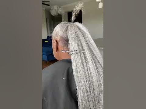 Watch me do a braided ponytail on my grandma #braidstyles #ponytail #greyhair #braidedhairstyles Grey Ponytail Gray Hair, Grey Ponytail Gray Hair Black Women, Grey Hair Ponytail Hairstyles, Gray Ponytail For Black Women, Grey Hair Ponytail, Grey Ponytail, Silver Hair Braids, A Braided Ponytail, Jumbo Cornrows