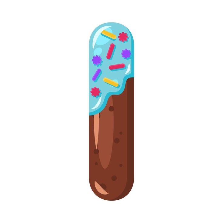 a chocolate ice cream with sprinkles and blue icing on the top