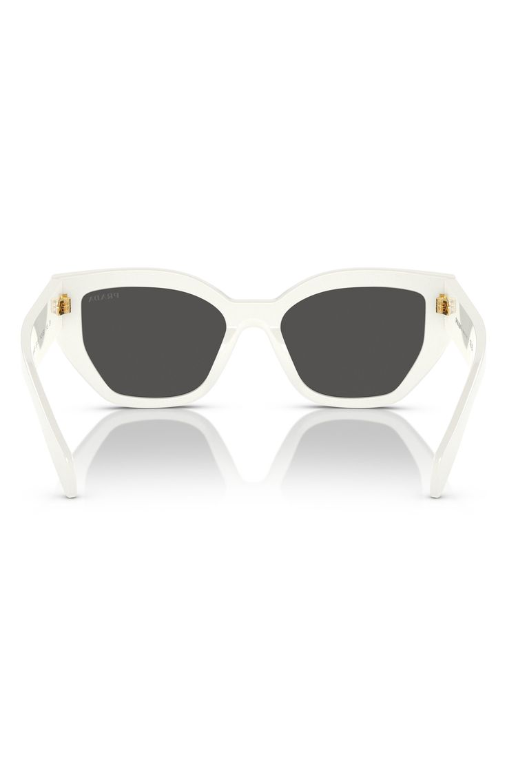 Framed in an elegant butterfly shape, these chunky logo-branded sunglasses offer full UV protection. 53mm lens width; 18mm bridge width; 145mm temple length 100% UV protection Acetate Made in Italy Optic White Polarized Sunglasses, White Acetate Sunglasses With Uv Protection, White Acetate Sunglasses With Polarized Lenses, White Acetate Sunglasses With Gradient Lenses, White Acetate Cat Eye Sunglasses, Classic Cat Eye Sunglasses In Optic White, White Acetate Sunglasses With Tinted Lenses, White Acetate Sunglasses With Uva Protection, Elegant Optic White Polarized Sunglasses