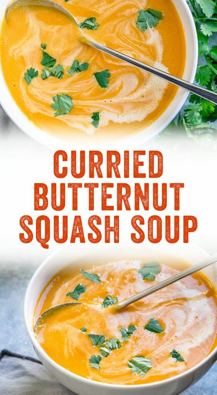 two bowls filled with butternut squash soup