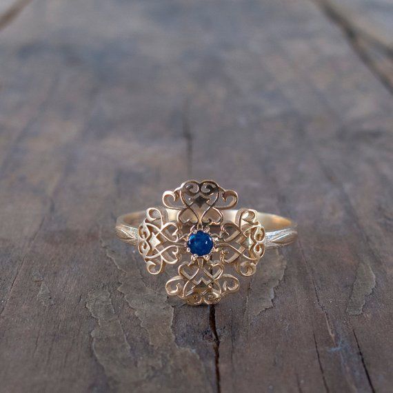 Gold victorian Sapphire antique rings - Filigree - Vintage ring - Medieval Ring -Renaissance - fanta Antique Jewelry Ring With Historical Design, Antique Jewelry With Intricate Design For Promise, Ornate Toe Ring With Intricate Design, Ornate 14k Gold Filigree Ring With Intricate Design, Antique Ring With Intricate Design For Gift, Vintage Flower Ring With Intricate Design For Promise, Antique Brass Rings With Intricate Design, Heirloom Style Open Ring With Intricate Design, Anniversary Brass Rings With Intricate Design