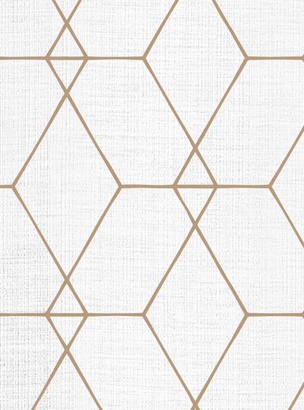 a white and gold geometric wallpaper pattern