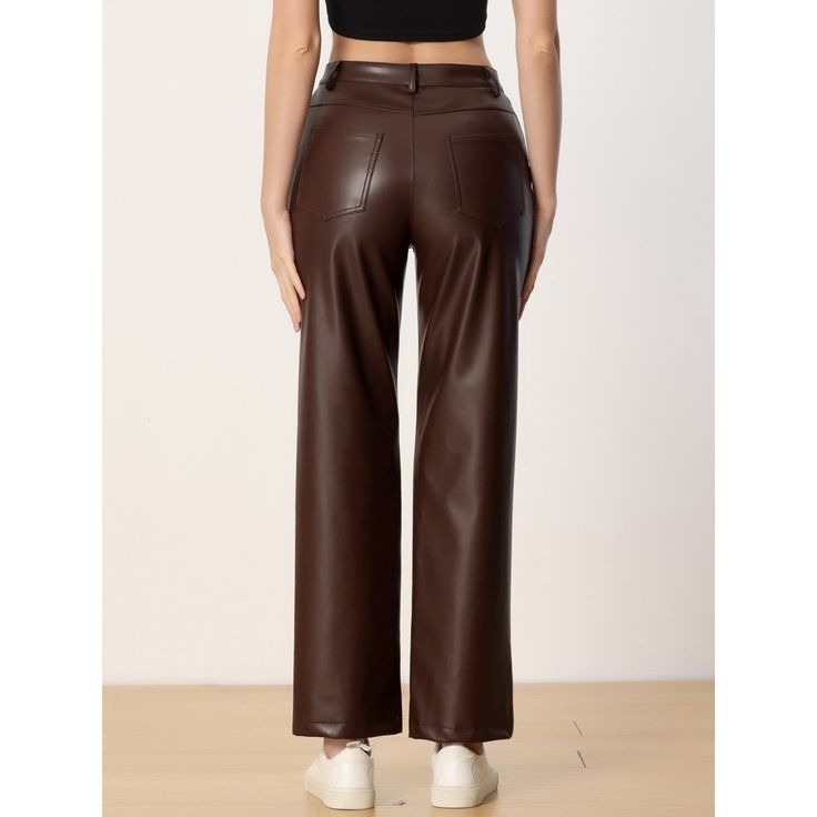 Fit In a straight leg and high waist design, this casual PU pants can better show the curve of your legs and better shape your waistline, making you much sexier and more. Lightweight and breathable faux leather material, can add fashion and a classic feel when paired with other outwears. Pair it with the jackets, sweaters, T-shirts, vests, camisoles, sports shoes, high heels, plimsolls and so on, and it can be versatile for daily wear in spring and summer. Trendy Non-stretch Straight Bottoms, High Waist Faux Leather Wide Leg Pants, Chic High Waist Faux Leather Wide Leg Pants, Wide Leg Faux Leather Pants With Belt Loops, Casual Wide-leg Non-stretch Leather Pants, Faux Leather Straight Leg Pants With Belt Loops, Trendy Faux Leather Straight Leg Pants, Straight Leg Faux Leather Bottoms For Night Out, Straight Leg Faux Leather Pants With Belt Loops