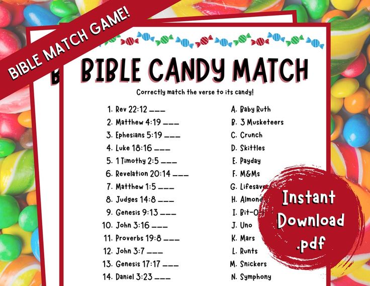 a printable bible candy match game for kids