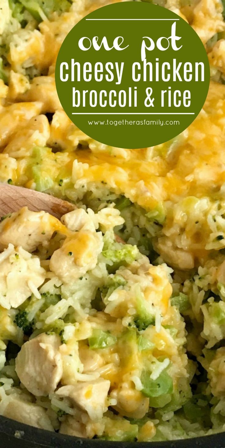 broccoli and rice casserole in a skillet with a wooden spoon