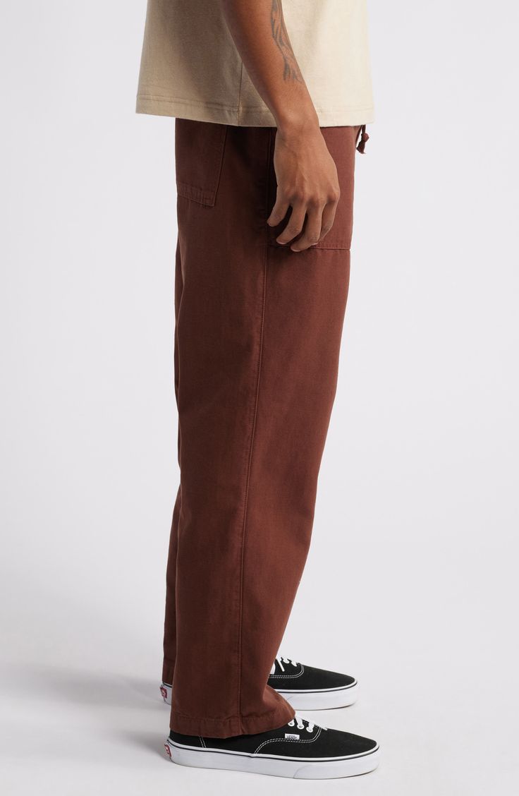 Whip up an elaborate meal or do nothing at all in these comfy drawstring-waist chef pants made from durable, garment-dyed cotton canvas. 28 1/2" inseam; 17" leg opening; 16" front rise; 15 1/2" back rise (size Medium) Elastic/drawstring waist Front scoop pockets; back patch pockets 100% cotton Machine wash, line dry Imported Chef Pants, Nothing At All, Do Nothing, Drawstring Waist, Patch Pocket, Cotton Canvas, Elastic Waist, Chef, Nordstrom