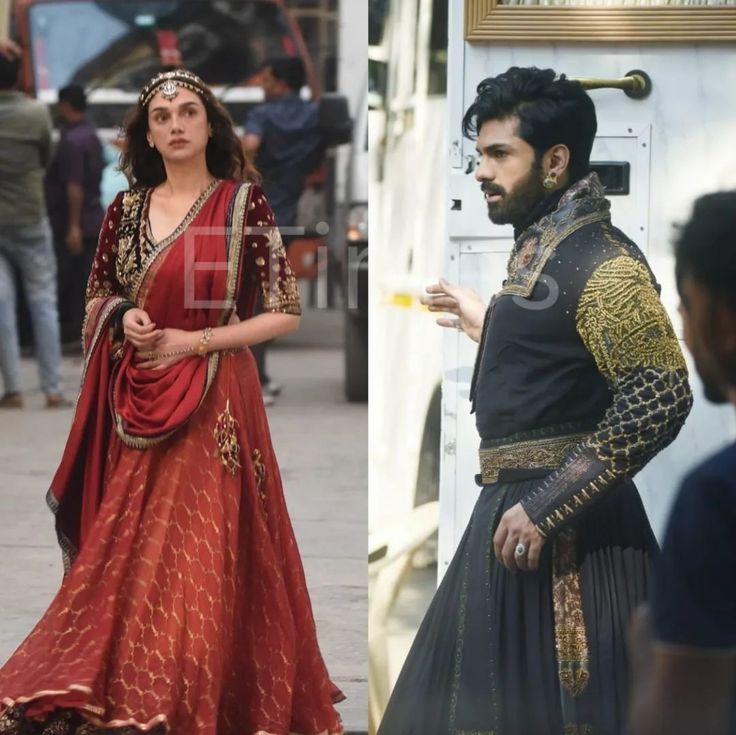 on the set of their upcoming web series "Taj - Divided by Blood" January 2023 Divyanka Tripathi Saree, Desi Vibes, Aditi Rao Hydari, Divyanka Tripathi, Aditi Rao, Lehenga Design, Lehenga Red, Bride Photos, Bollywood Quotes