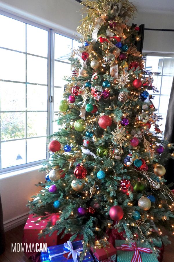 a decorated christmas tree in a living room