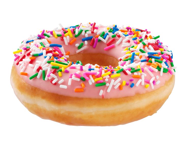 a donut with pink frosting and sprinkles