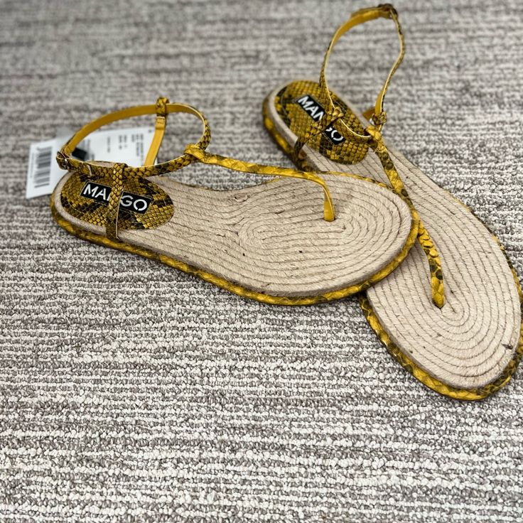 Adorable Flat Sandal With Ankle Closure! Espadrille Footbed Cushioned Heel Regular Fit True To Size Yellow Synthetic Flat Flip Flops, Yellow Flat Synthetic Flip Flops, Yellow Flat Heel Synthetic Sandals, Yellow Closed Toe Casual Sandals, Trendy Yellow Synthetic Flip Flops, Casual Yellow Closed Toe Sandals, Yellow Closed Toe Sandals For Vacation, Yellow Flat Heel Summer Sandals, Trendy Yellow Ankle Strap Sandals