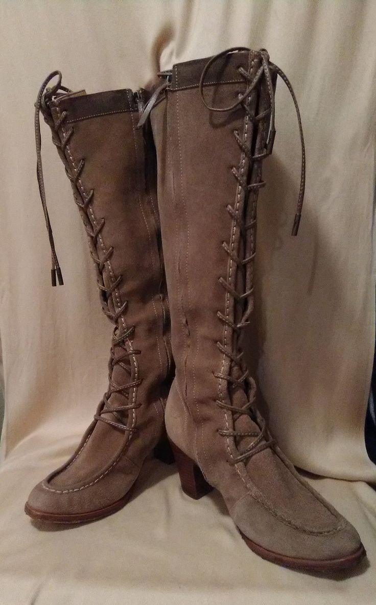 "REDUCED!Frye Light Brown Suede Leather Lace up Knee High Heeled Boots Size 8.5B are pre-owned and in very good conditions. Please view all photos carefully as they are part of the item's description. Measurements, 18\" tall, heel: 3\", Width: 3\" (ball of the boot), all measurements are approximate. Any questions please contact me thank you for stopping by." Fitted Leather Lace-up Boots For Fall, Casual Leather Lace-up Boots With Square Toe, Casual Leather Heeled Boots With Snip Toe, Casual Leather Lace-up Boots With Wide Calf, Fitted Leather Heeled Boots In Casual Style, Fitted Casual Leather Heeled Boots, Casual Fitted Leather Heeled Boots, Wide Calf Leather Lace-up Boots, Fitted Western Lace-up Boots For Fall