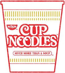 cup noodles is shown in red and yellow stripes on a white background with the words, munch more than a soup