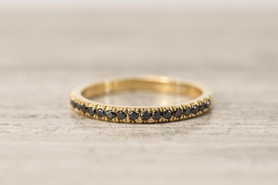 Black Diamond Band ring in14K solid gold stacking ring Luxury Black Stackable Rings For Anniversary, Elegant Black Eternity Band For Anniversary, Elegant Black Stackable Rings, Classic Black Rings With Pave Setting, Black Diamond Band Ring, Black Diamond Band, Black Diamond Wedding Band, Black Diamond Wedding Bands, Black Diamond Bands