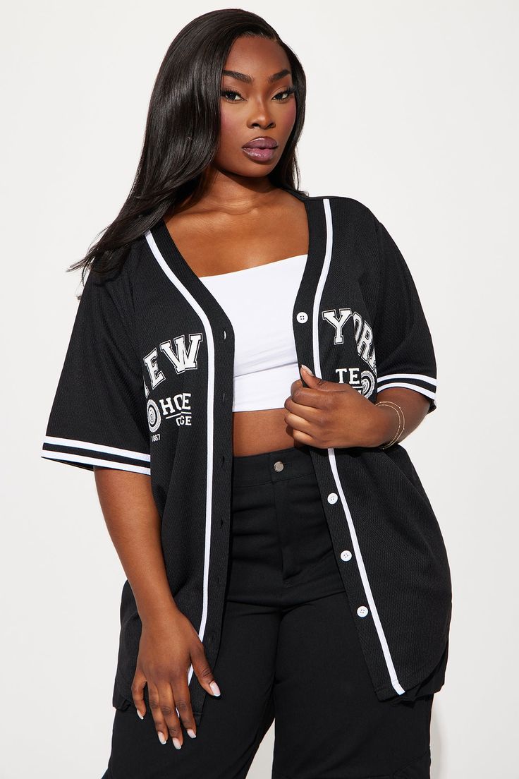 Available In Black And White. Jersey Tee Short Sleeve Front Screen Button Up Detail Stretch 100% Polyester Imported | NY Home Team Jersey Tee Shirt in Black size Medium by Fashion Nova Team Jersey, Home Team, White Jersey, Jersey Tee, Matching Dresses, Active Wear For Women, Black Tee, Clothes For Sale, Dresses For Sale