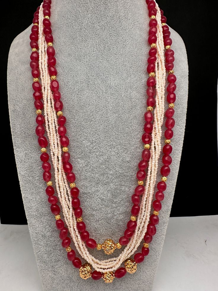 Ruby Pearls Nakshi Multi Layer Necklace Kundan Necklaces With Stones As Gifts, Kundan Necklaces With Stones For Gift, Kundan Temple Jewelry Necklace With Round Gemstone Beads, Temple Jewelry Style Kundan Necklace With Gemstones, Temple Jewelry Necklaces With Gemstone Beads For Celebrations, Temple Jewelry Necklaces With Stones For Jewelry Making, Festive Temple Jewelry Necklaces With Stones, Kundan Necklace With Round Gemstone Beads, Kundan Necklace With Gemstone Round Beads