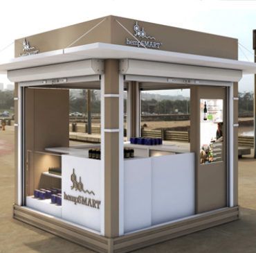 an outdoor kiosk with the door open