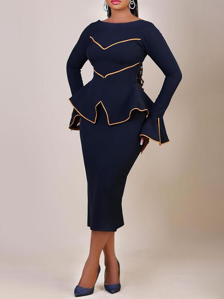 21.28US $ |Women Flare Sleeve Bodycon Pencil Dress Teacher Office Church Modest Business Wear To Work Peplum Dresses| |   - AliExpress Peplum Dresses, Teacher Office, Business Colors, Office Dresses For Women, Flare Sleeve Dress, Long Sleeve Dress Formal, Business Wear, Dresses Royal, Royal Blue Dresses