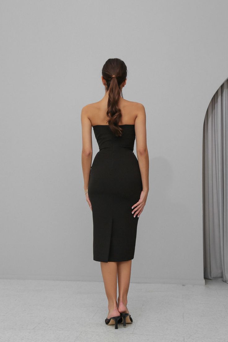 Bodycon Dress with Corset Top Black | VICLAN Elastane Bodycon Dress With Fitted Bodice, Midi Length, Elegant Stretch Strapless Elastane Dress, Elegant Elastane Stretch Strapless Dress, Elegant Strapless Stretch Dress, Elegant Stretch Strapless Dress In Elastane, Fitted Bodice Midi Dress In Elastane, Black Elastane Evening Dress For Party, Elegant Elastane Strapless Dress For Date Night, Elegant Strapless Elastane Dress For Date Night